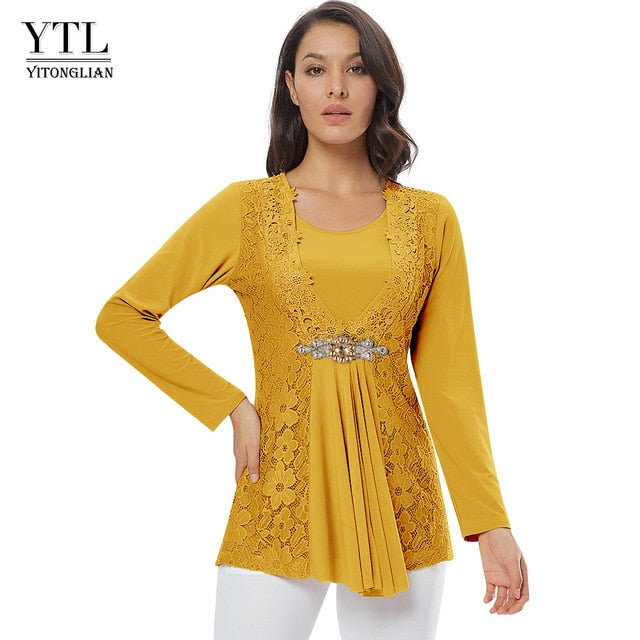 Golden Diamond Waist Decoration Slim Tunic Tops