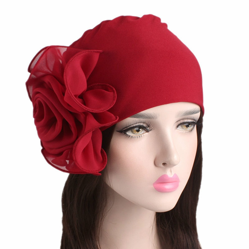 New Beautiful Flower Elastic Cloth Head Wrap Hat