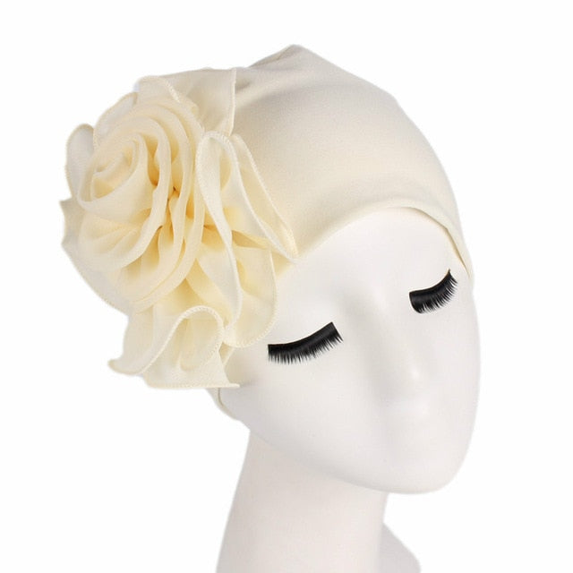 New Beautiful Flower Elastic Cloth Head Wrap Hat