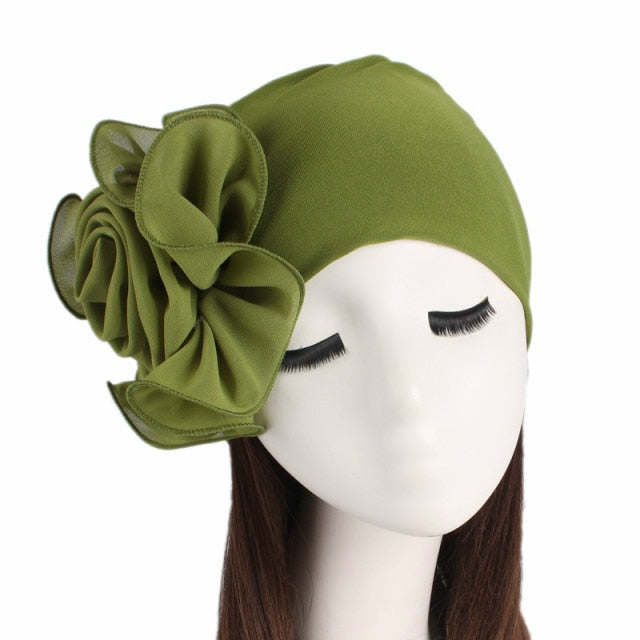 New Beautiful Flower Elastic Cloth Head Wrap Hat