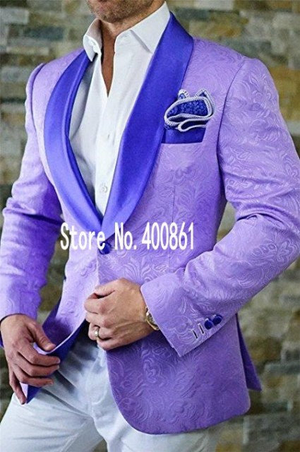 High Quality One Button White Paisley Tuxedo (Jacket+Pants+Tie)