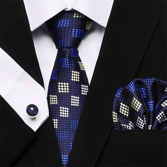 Skinny Blue palid 100% Silk Classic Jacquard Hanky Cufflink Set