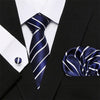 Skinny Blue palid 100% Silk Classic Jacquard Hanky Cufflink Set