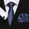 Skinny Blue palid 100% Silk Classic Jacquard Hanky Cufflink Set