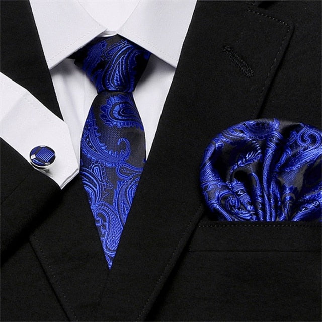 Skinny Blue palid 100% Silk Classic Jacquard Hanky Cufflink Set