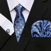 Skinny Blue palid 100% Silk Classic Jacquard Hanky Cufflink Set