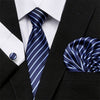 Skinny Blue palid 100% Silk Classic Jacquard Hanky Cufflink Set