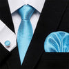 Skinny Blue palid 100% Silk Classic Jacquard Hanky Cufflink Set