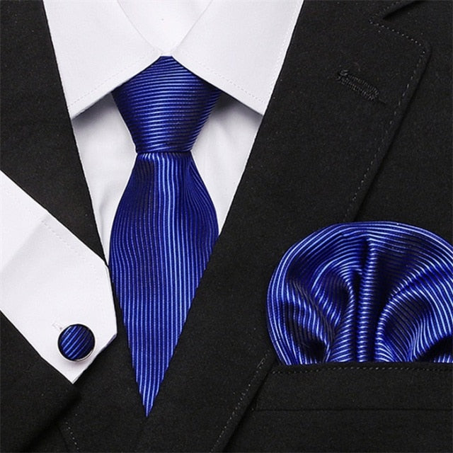 Skinny Blue palid 100% Silk Classic Jacquard Hanky Cufflink Set