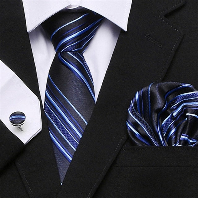 Skinny Blue palid 100% Silk Classic Jacquard Hanky Cufflink Set