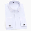 Men's Classic French Cuffs Solid Dress Shirt Covered Placket Standard-fit With cufflinks