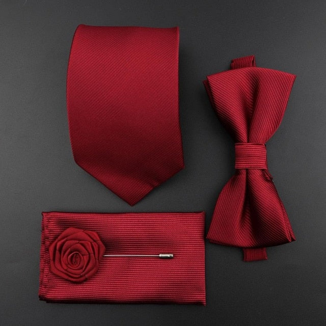 New Silk Men Tie Set Polyester Jacquard Woven Necktie Bowtie Suit Vintage