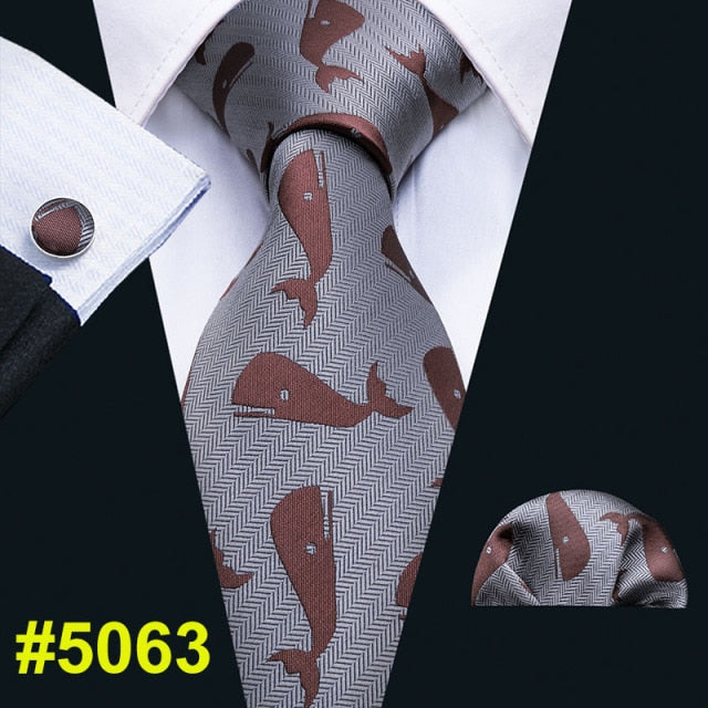 Dinosaur Pattern Navy Gold Necktie 8.5cm Silk Ties