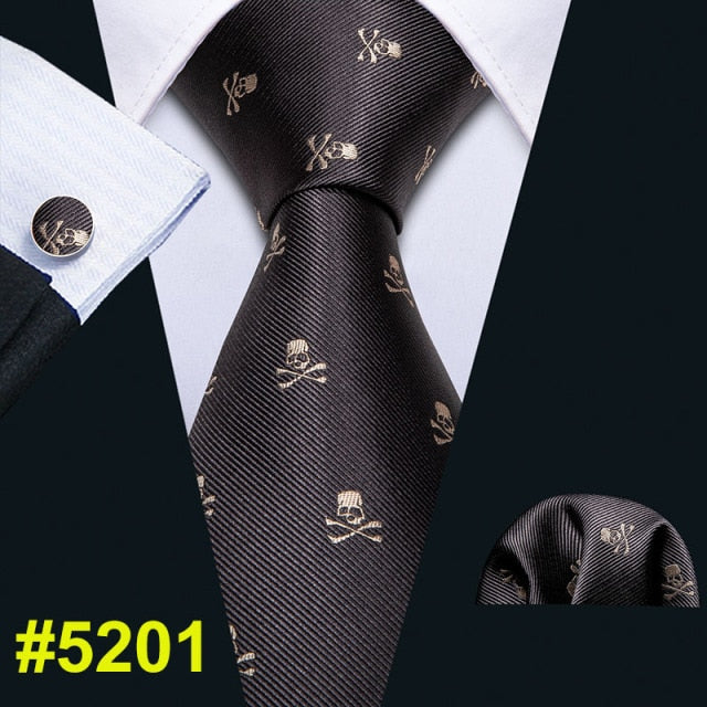 Dinosaur Pattern Navy Gold Necktie 8.5cm Silk Ties