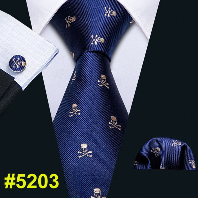 Dinosaur Pattern Navy Gold Necktie 8.5cm Silk Ties