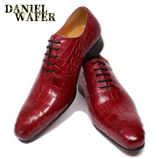 LUXURY LEATHER CROCODILE SKIN PRINTS LACE UP OXFORD SHOES