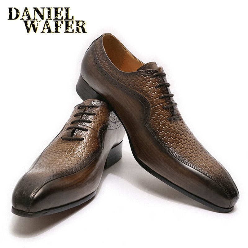 LUXURY BRAND MEN OXFORD SHOES POINTED TOE LACE UP FORMAL SHOES