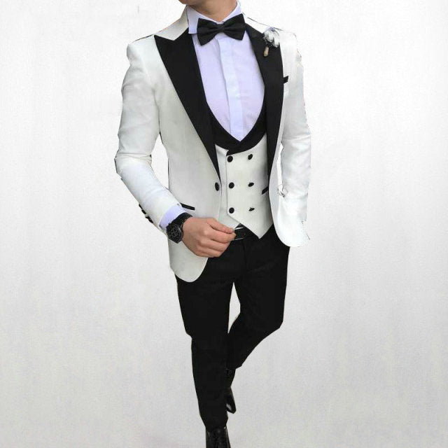 Fashion Slim Fit 3-Pieces White Blazers Burgundy Pant