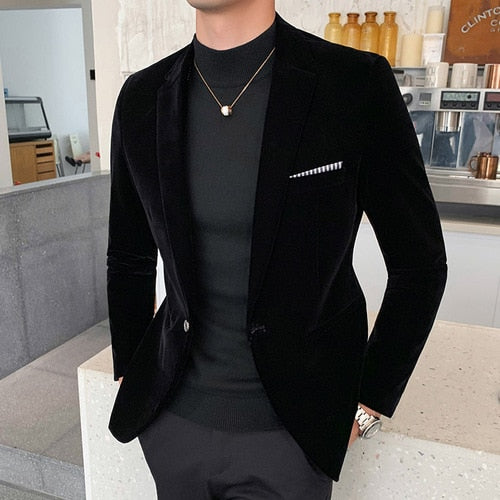 Gold Velvet Blazer High Quality Slim Fit Suit