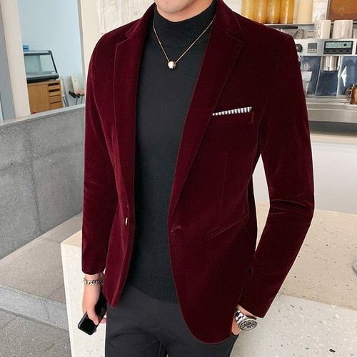 Gold Velvet Blazer High Quality Slim Fit Suit