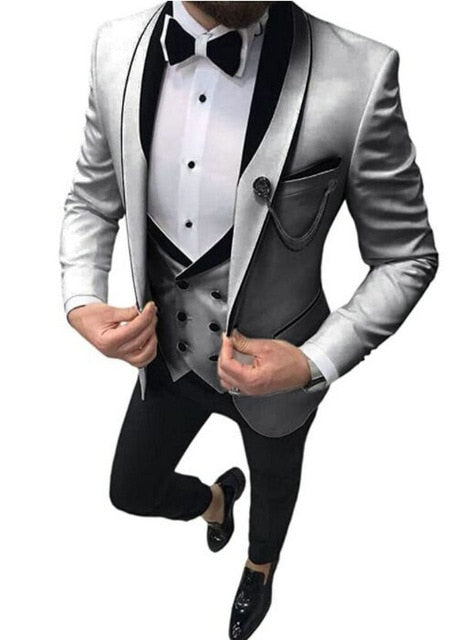 Fashion Slim Fit 3-Pieces White Blazers Burgundy Pant