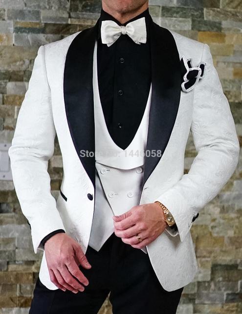 2021 3 Pieces Custom Made Classic White Blazer Tuxedo