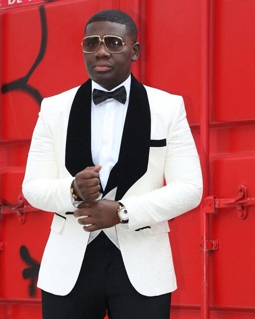 2021 3 Pieces Custom Made Classic White Blazer Tuxedo