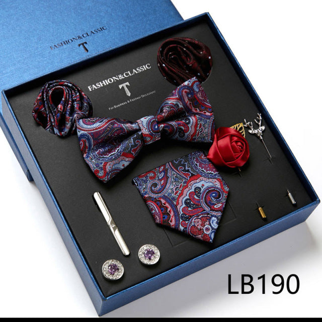 Men's Tie Set Luxury Gift Box Silk Tie Necktie Set for Men 8pcs Inside Packing