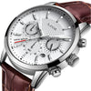 2021 New Men's LIGE Top Brand Leather Chronograph Waterproof Quartz Watch