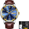 2021 New Men's LIGE Top Brand Leather Chronograph Waterproof Quartz Watch