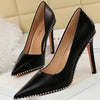 2021 Rivet Pumps New High Heels Stiletto Pu Leather Sexy Shoes