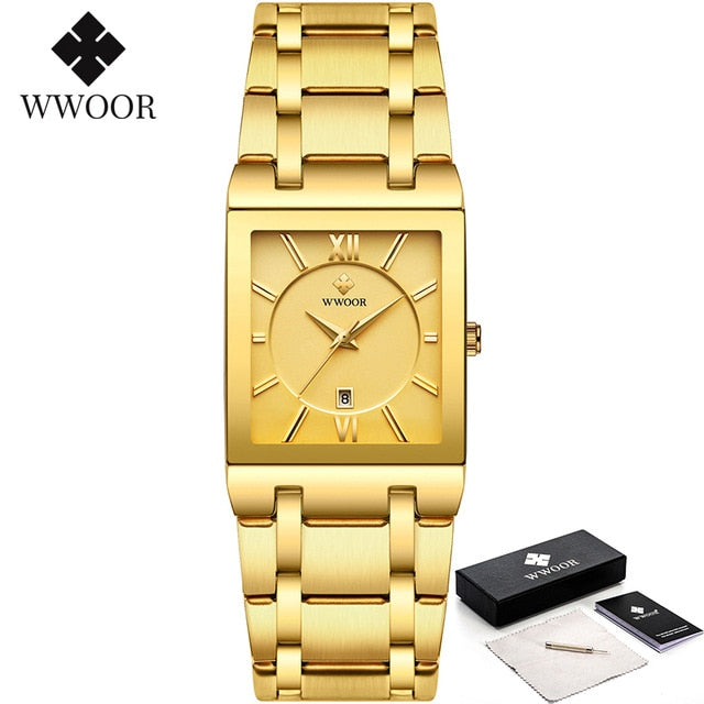 Relogio Gold Luxury Golden Quartz Stainless Steel Waterproof Wrist Watch