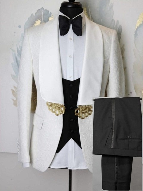 2021 3 Pieces Custom Made Classic White Blazer Tuxedo