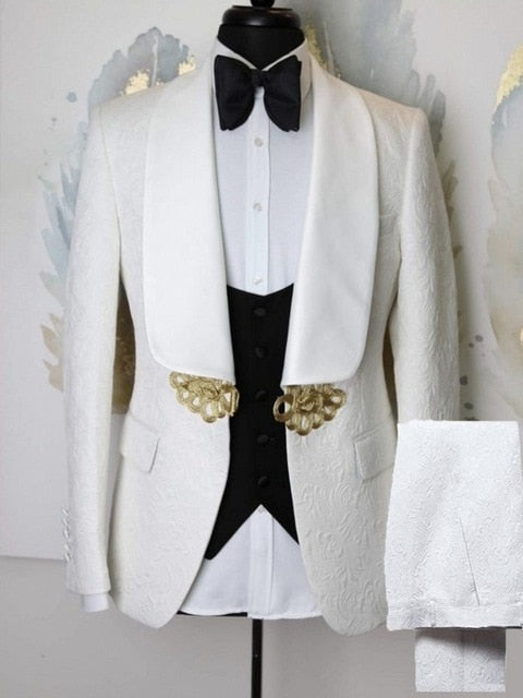 2021 3 Pieces Custom Made Classic White Blazer Tuxedo