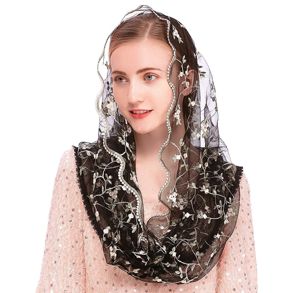 Infinity Veil Floral Soft Embroidered Lace Head Covering