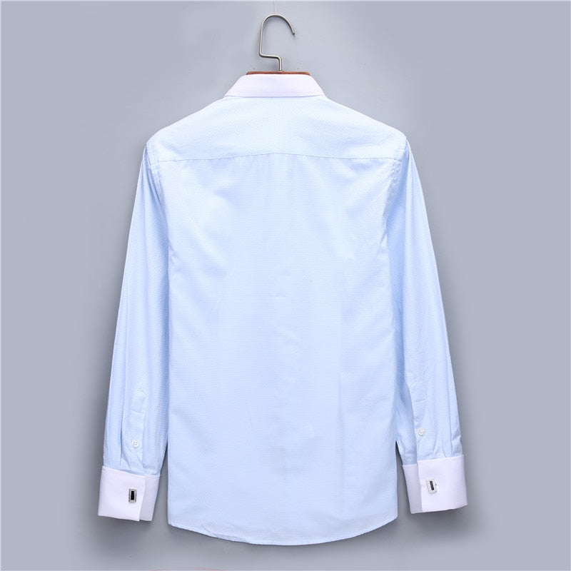 Cufflinks Collar Design Jacquard Fabric Dress Long Sleeves Shirt