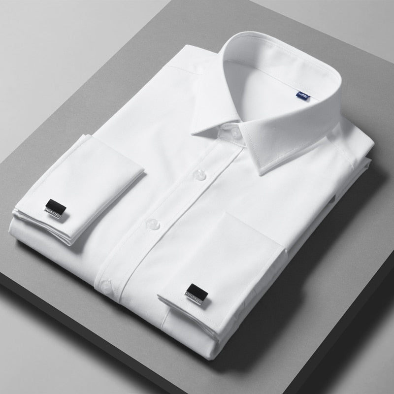 Bamboo Fiber White Long Sleeve Casual Cufflink Shirt