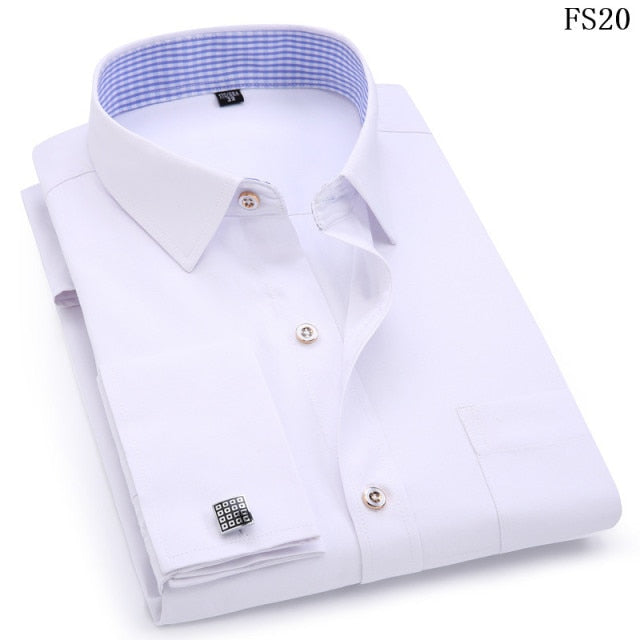 Cufflinks Collar Design Jacquard Fabric Dress Long Sleeves Shirt