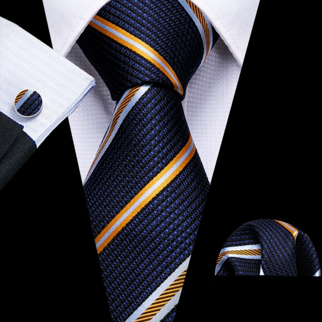 Dinosaur Pattern Navy Gold Necktie 8.5cm Silk Ties