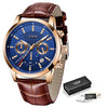 2021 New Men's LIGE Top Brand Leather Chronograph Waterproof Quartz Watch