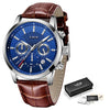 2021 New Men's LIGE Top Brand Leather Chronograph Waterproof Quartz Watch