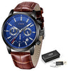 2021 New Men's LIGE Top Brand Leather Chronograph Waterproof Quartz Watch