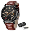 2021 New Men's LIGE Top Brand Leather Chronograph Waterproof Quartz Watch