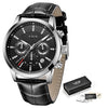 2021 New Men's LIGE Top Brand Leather Chronograph Waterproof Quartz Watch