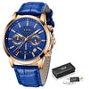 2021 New Men's LIGE Top Brand Leather Chronograph Waterproof Quartz Watch