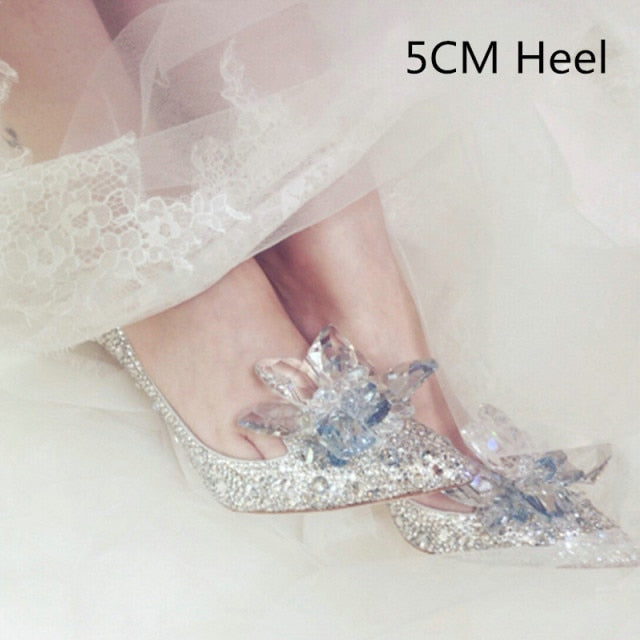 Newest  Cinderella Rhinestone High Heels Pumps Pointed toe Shoes