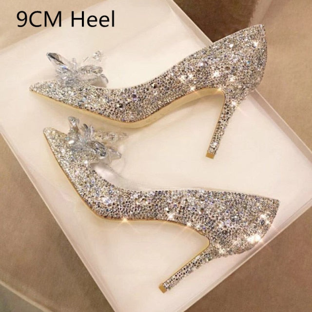 Newest  Cinderella Rhinestone High Heels Pumps Pointed toe Shoes