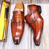 Leather Monk Strap Buckle Brown Pointed Toe Handmade Formal Shoes