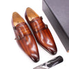 Leather Monk Strap Buckle Brown Pointed Toe Handmade Formal Shoes