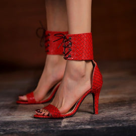 Ankle Strap Square Head High -heeled Elegant Sexy Open Toe Shoes